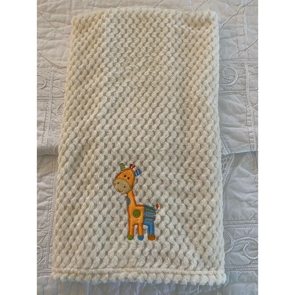 Vintage NoJo Cuddle Me Baby‎ Blanket Cream Orange Giraffe Embossed Soft 30 X 40